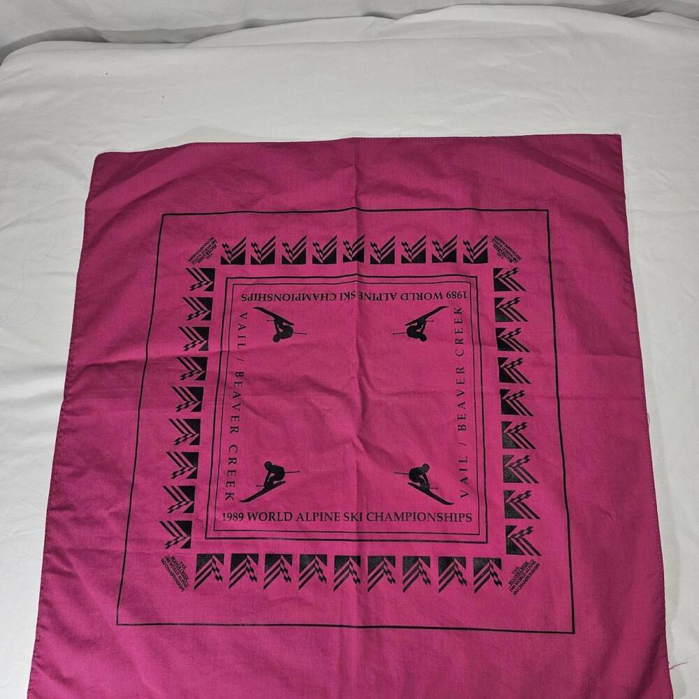 Vintage Vail Beaver Creek 1989 World Alpine Ski Championship Bandana Hot Pink. - Picture 2 of 6